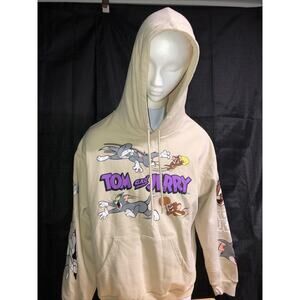 Tom and Jerry Long Sleeve Hoodie Beige Pullover Unisex (m)
